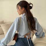 Girlary Korean Style Korean Chic Spring New Design Back Strap T-shirt Top Slim Fit and Thin Long-sleeved T-shirt Women