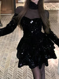 Girlary Women Elegant Casual A-Line Black Dress Vintage Velvet Fashion New Party Evening Christmas Vestidos Female Clothes New Mujer