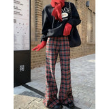 Girlary Y2K Red Plaid Pants Women Korean Fashion Streetwear Wide Leg Flare Sweatpants Spring Oversize Harajuku Vintage Trousers