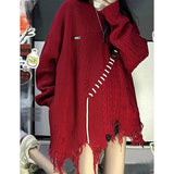 Girlary Women Red Pullover Knitted Sweater Harajuku Aesthetic Y2k Large Size Long Sleeves Sweaters Fashion Vintage 2000s Clothes 2024