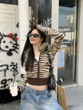 Girlary cute winter outfits Korean Retro Fur Collar Leopard Print Hooded Knit Cardigan Women's Y2K Autumn And Winter New Harajuku Niche Casual Joker Coat