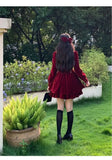 Girlary Fashion Red Velvet Dress Princess Style Palace Retro French Temperament Slimming Birthday Autumn Winter Women Vestidos