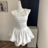 Girlary Kawaii Sweet White Mini Dress Elegant Balletcore Women Korean Y2k Summer Sexy Short Dresses Party Dress French Vintage