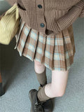 Girlary Mini Pleated Skirts Vintage Women Plaid Chic Daily Office Lady High Waist Slim Bodycon Retro New Autumn Casual