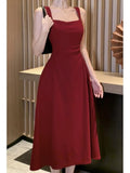 Girlary Elegant Summer Solid Midi Dress Women Spaghetti Strap Square Collar High Waist Slim Evening Party Dresses Prom Robe Vestido New