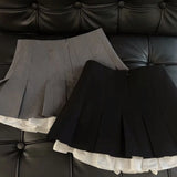 Girlary Y2K Ruffles Black Mini Skirt Women Korean Patchwork Pleated Skirts Japanese Kawaii High Waist All Match A Line Skirt New