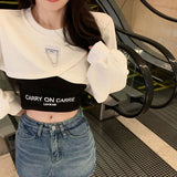 Girlary O Neck Chain Irregular Y2k Sweatshirts Fashion Korean Crop Tops Harajuku Punk Gothic Streetwear Women's Clothing Camis Suit