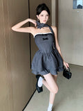 Girlary Party Dresses Women Sexy Bowknot Ribbon Strapless Lace Ruffles Ball Gown Evening Dress Birthday Cocktail Banquet