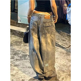 Girlary High Waist Ripped Women's Blue Jeans Hip-hop Style Fashion Vintage Streetwear Y2K Wide Leg Jean 2000s Trouser Baggy Denim Pants