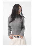 Girlary Y2K Gyaru Grey Zipper Cardigan Women Vintage Black Crop Knit Sweater Female Harajuku Hippie Slim Jerseys Tops Jackets