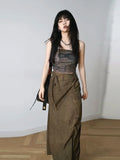 Girlary Women brown Gothic A-line Long Skirt Vintage Y2k Skirt Harajuku Korean Streetwear Skirts 2000s Goth Clothes Summer 2024