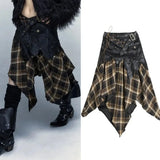 Girlary Irregular Patchwork Grunge Y2k Skirts High Waist Vintage Plaid Skirts Belt Decor Punk Midi Skirts Gothic A-line Skirt For Women