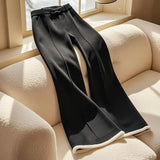 Girlary Fashionable Black Wide Leg Pants Women's Autumn/Winter Style High End Splicing High Waist Slim Casual Pants Female Clothing