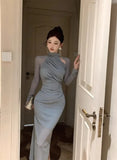 Girlary Women Dresses Sexy Elegant Mesh Patchwork Hollow Out Stand Collar Irregular Long Sleeve Party Dress Female Temperament