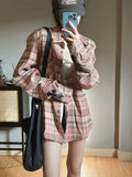 Girlary Pink Plaid Shirt Women Cross Button Up Blouses Female High Street Long Sleeve Tops Hippie Autumn Oversize Streetwear Ins