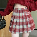 Girlary Mini Pleated Skirts Vintage Women Plaid Chic Daily Office Lady High Waist Slim Bodycon Retro New Autumn Casual