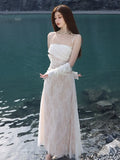 Girlary Elegant Lace Bandage Wedding Dresses Summer Spaghetti Straps Evening Party Prom Vestido Women Solid A-line Holiday Clothes