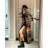 Girlary Colorful Striped Cardigan Mid Length Design Sense Summer New Style Temperament Sweet and Spicy Style Sun Protection Dresses