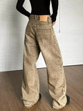 Girlary Brown 2024 Women Jeans High Waist Fashion American Vintage Streetwear Y2K Wide Leg Jean Female Denim Trouser Baggy Denim Pants