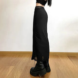 Girlary Y2K Black Long Skirts Women Harajuku Sexy Mesh Patchwork Wrap Skirt Summer Gothic Korean High Waist Slim A Line Faldas New