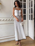 Girlary Striped Knit Backless Maxi Dress Women Slim Contrast Strapless Fashion Elegant Party Dress Knitwear Female Long Dress