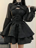 Girlary Black Sexy Lolita Dress Women Gothic Vintage Mini Dresses Harajuku Long Sleeve Fairy Two-piece Dresses Party Dress Sets