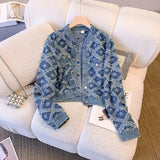 Girlary Small Fragrance Y2k Jackets Crop Top Tassel Star Print Single Breasted Denim Coat Autumn All Match Design Vintage Women Clothing