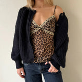 Girlary Leopard Pattern Camisole Coquette Lace Trim V Neck Backless Crop Tops Women Chic Fashion Vest Lady Sexy Tank Tops