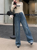 Girlary Fashion Spring New Jeans Pants Mopping Women Polka Dots 2024 Chic Wide Leg Straight Loose Daily Streetwear Denim