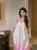 Girlary Pink Gradient Bud Vacation Style Long Dress Strap French Pink Gradient Dress Summer