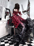 Girlary Dark Bride Red Flower Wedding Dress Cos Lolita Dress Op Dress Lolita Heavy Industry Trail Puffy Princess Dress, Lolita Cosplay