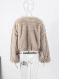 Girlary Warm Fluffy Faux Fur Jacket Coat Women Loose Long Sleeve V-neck Female Cardigan 2024 Winter Fashion Lady Overcoat Streetwear