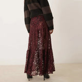 Girlary See Through Lace Skirts Women High Waist Street Fashion Loose Hollow Out Long Skirt Party Sexy Patchwork Clubwear