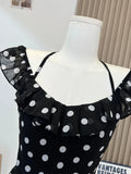 Girlary Summer 2024 New Design Women Polka Dot Butterfly Sleeve T-Shirts American Style Sexy Quality Halter Top Daily Cozy Gyaru Tees