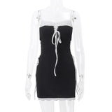 Girlary Sexy Fake 2 Sling Dresses for Summer Women's Dress 2024 New Sexy Waistless Drawstring Strapless Lace up Skinny Mini Dress Woman