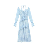 Girlary Y2K Ruffles Irregular Short Dress Women Summer New Tie Dye Flare Sleeves Spring Elegant Party Dress Prom Robe Halter Vestidos