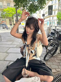 Girlary Design Strapless Top Bohemian Korean Fashion Patchwork Summer Camisole Off Shoulder Knot Ribbon Tank Tops Y2k Tanks