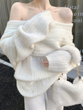 Girlary Autumn Design Sexy White Knitted Sweater Women Long Sleeve Pure Color Korean Fashion Y2k Clothing Elegant Pullover Female