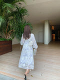 Girlary Fashion New Elegant Lace Up Women Dress Vintage Korean Fashion Floral Chiffon Long Sleeve Dresses Woman Spring Summer