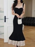 Girlary Spring and Summer New Women's Knitted Sling Hip Dress