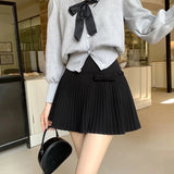 Girlary Preppy Style Pleated Skirt Women Sweet Bow Kawaii Woolen Skirt Korean Style Autumn Winter Solid Aesthetics Mini Skirts