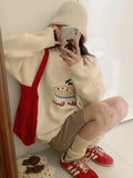 Girlary Rose Pink Pullover Cute Embroidered Outer Wear New Autumn Winter College Style Loose Ins Lazy Style Sweater