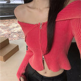 Girlary 6 Colors Autumn New Sweaters Women OL Slim Slash Neck High Street Chic Gentle Off Shoulders New Cardigans Knitted Coats