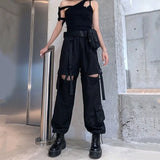 Girlary Korean Detachable Y2k Pants Casual Loose Solid High Waist Patchwork Hollow Out Pantalones Draw String Punk Wide Leg Pant