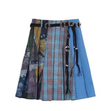 Girlary Vintage Women Skirts Patchwork Print Plaid High Waist Pleated A-line Skirt Summer Korean Fashion Hot Girls Female Punk Clothes