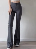 Girlary New High Waisted Button Solid Slim Straight Leg Pants Women Spicy Girl Fashion Casual Versatile Micro Flared Pants