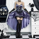 Girlary Goth Dark Gorgeous Victoria Gothic Velvet A-line Dresses Female Elegant Evening Lolita Partywear Grunge Sling Lace Hem Alt Cloth