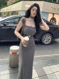 Girlary 2024 Summer New Korean Elegant Sex Appeal Dresses Simple Solid Color Evening Party Prom Vestidos Women Chic One Piece Clothing