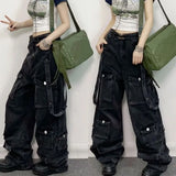 Girlary Y2K Harajuku New Fashion Multi-pocket Baggy Jeans Women High Street Retro Hip Hop Popular Tooling Brand High Waist Wide Leg Pant