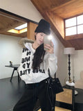 Girlary cute winter outfits Korean High Street Retro Letters And Fluffy Collar Gray Cardigan Women's Y2K New Harajuku Goth Slim Casual Joker Zipper Hoodie